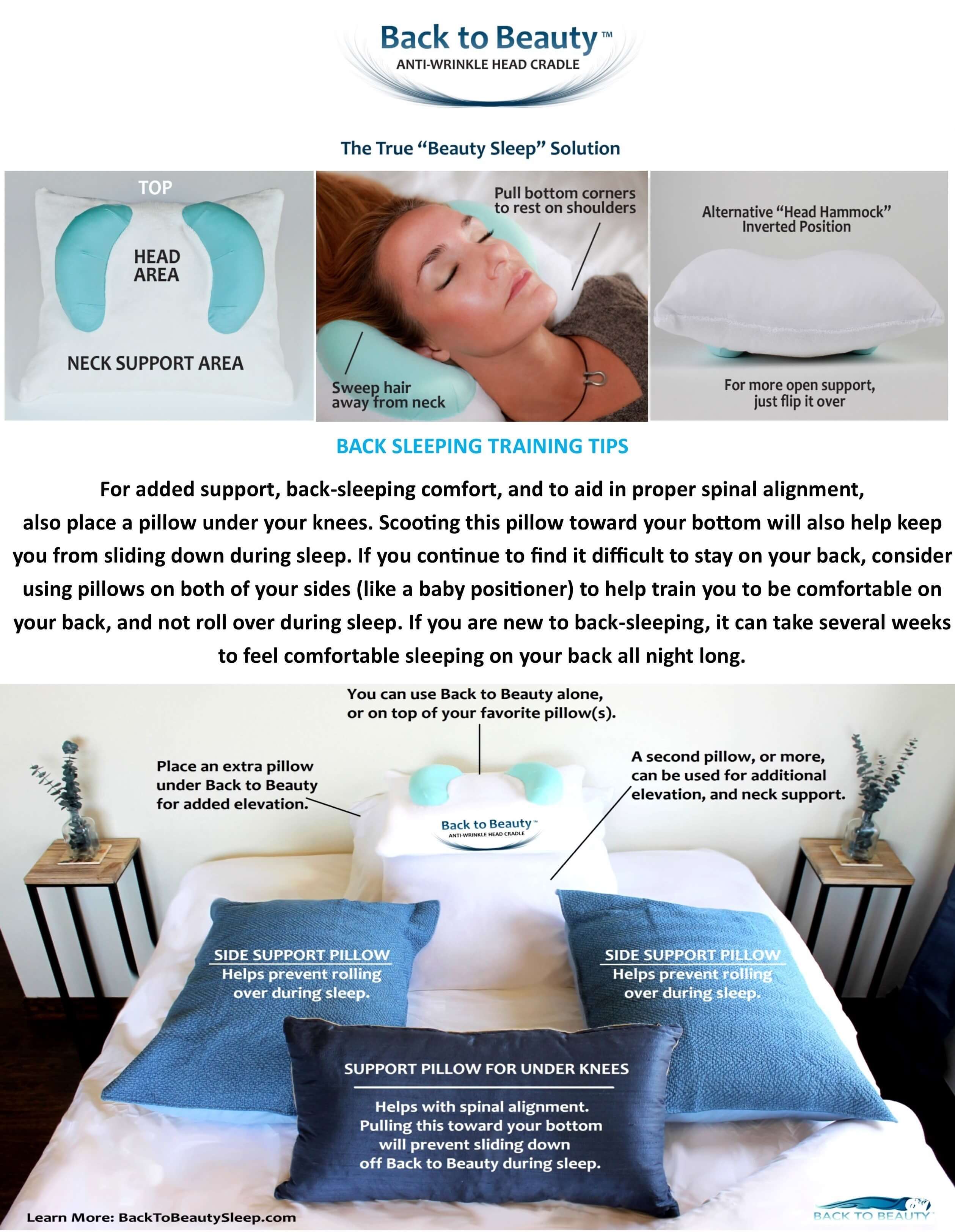 Training Yourself to Sleep on Your Back Isn't Easy: Back-Sleep Training  Tips from the Inventor of the Back to Beauty Anti-Wrinkle Head Cradle  Beauty Pillow - Back To Beauty Sleep